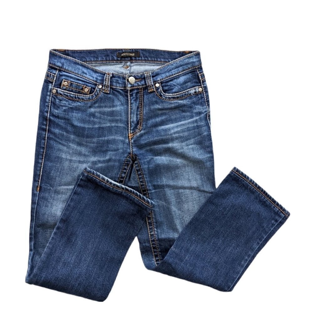 ROBERTO CAVALLI dark wash straight leg jeans size 42